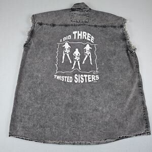 Y2K Denim Biker Vest Frio Canyon Motorcycle Texas Three Twisted Sisters Frayed L